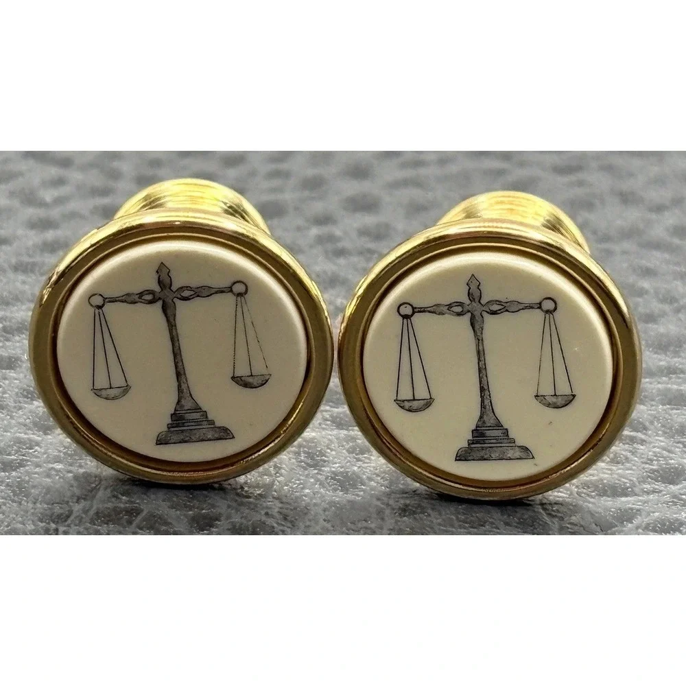 Vintage Barlow Scales of Justice Lawyer Judge Law Enamel Cufflinks Gold Tone